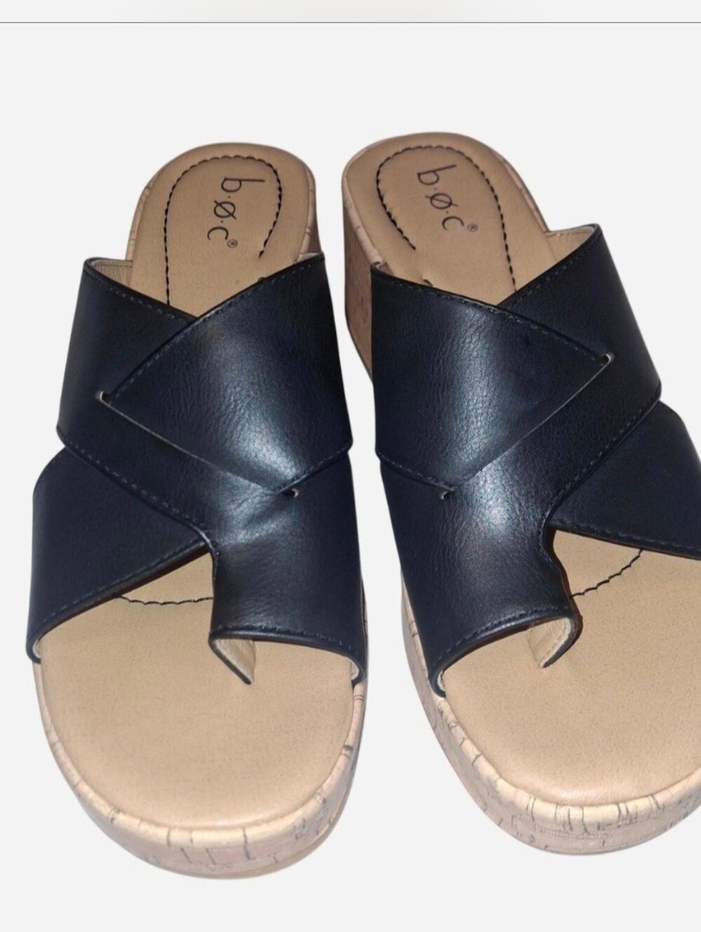 b.o.c Black Crisscross Cork Wedge Sandals
